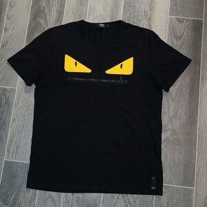 FENDI Black T-Shirt with Yellow Accents